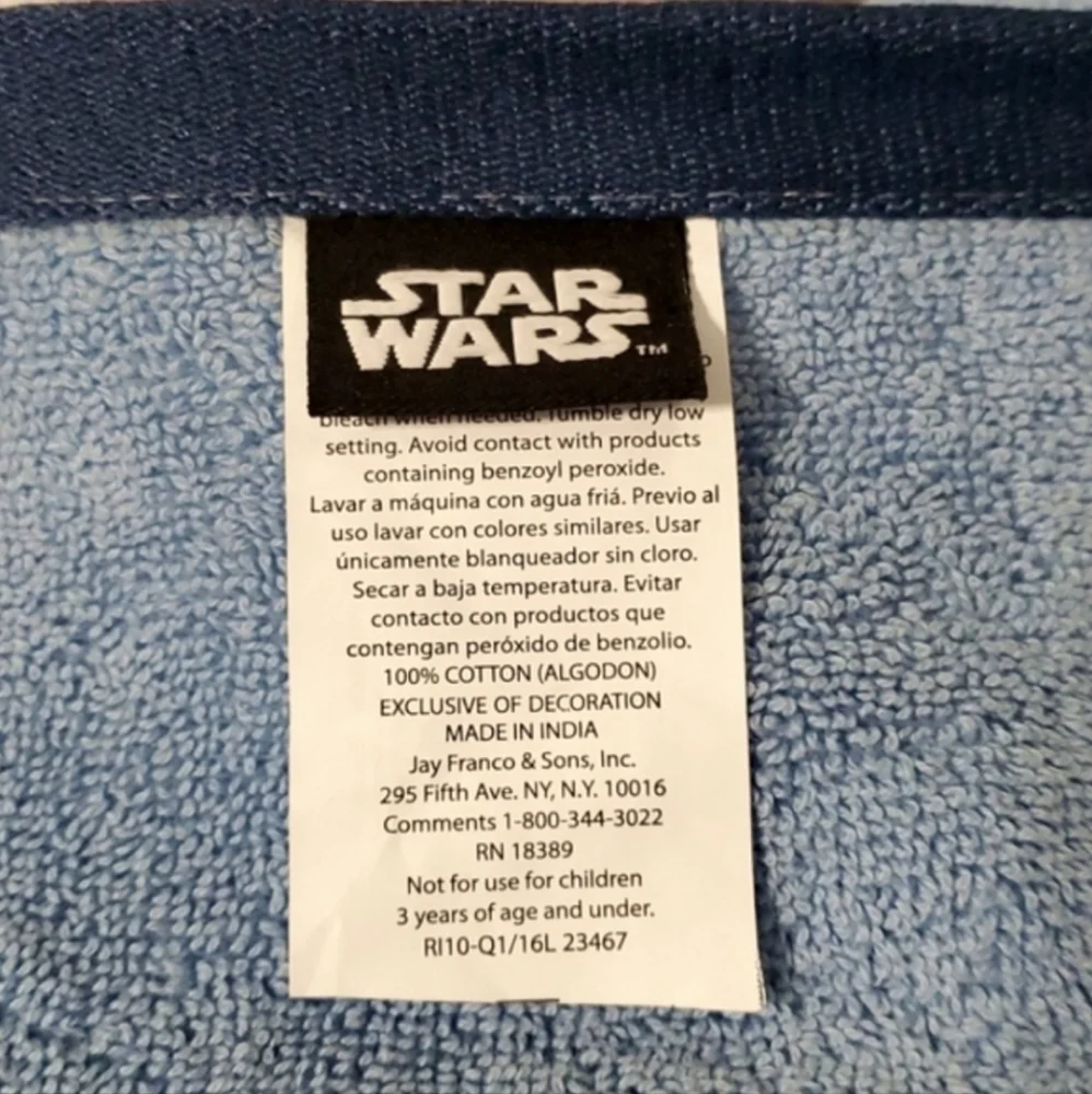 Disney Star Wars Embroidered Darth Vader Blue Bath Towel